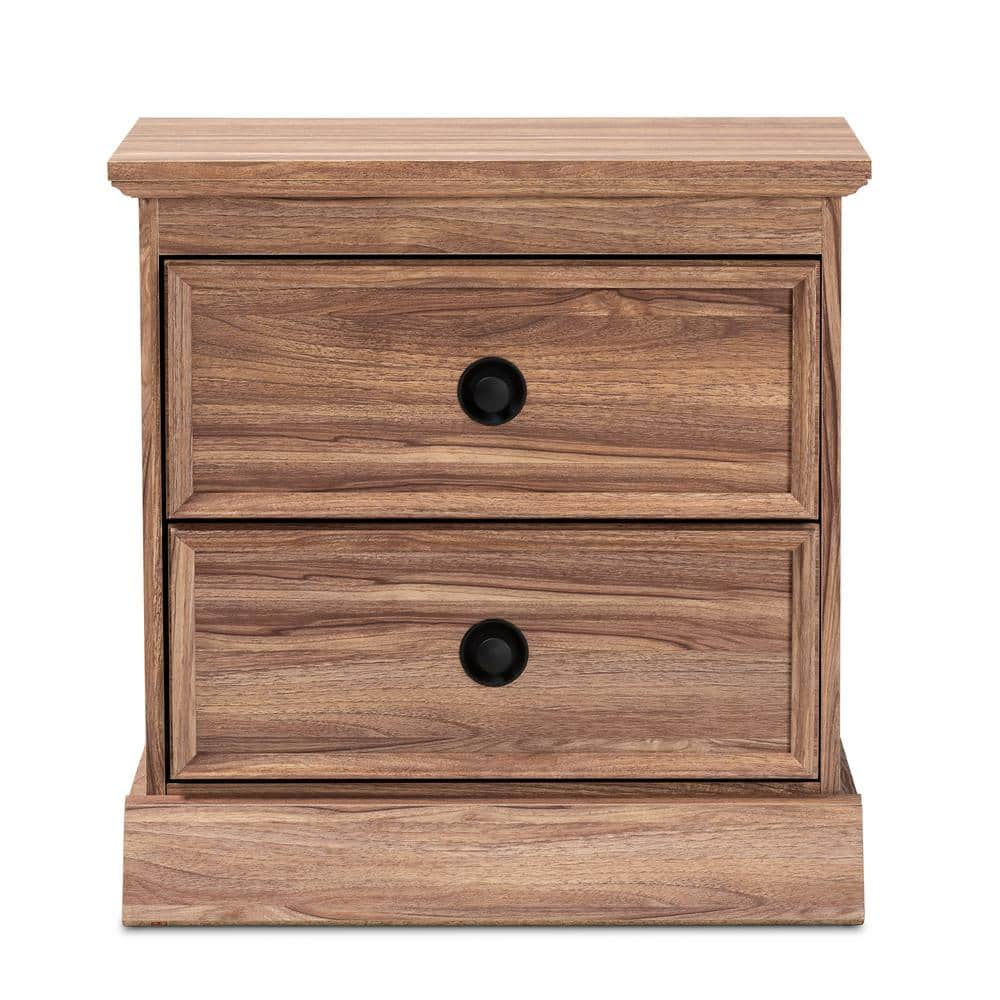 Ryker Oak Finished 2 Drawer Wood Nightstand Brown - Baxton Studio