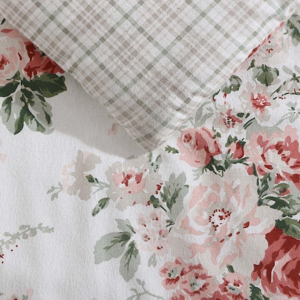 Laura Ashley Ashfield 3-Piece Red Flannel Cotton King Comforter