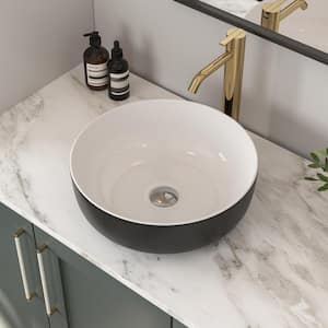 Symmetry 16 in. Round Ceramic Vessel Bathroom Sink in Black and White Body Not Included Faucet