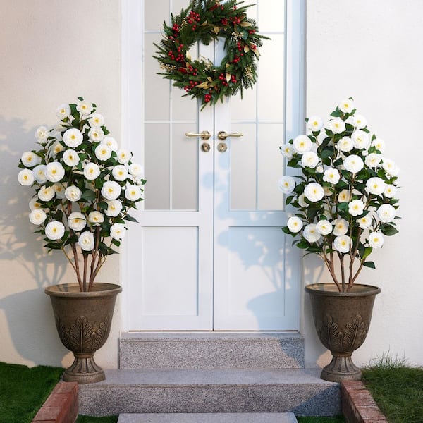 DR.Planzen 4 ft. Artificial Camellia Flowers with White Faux