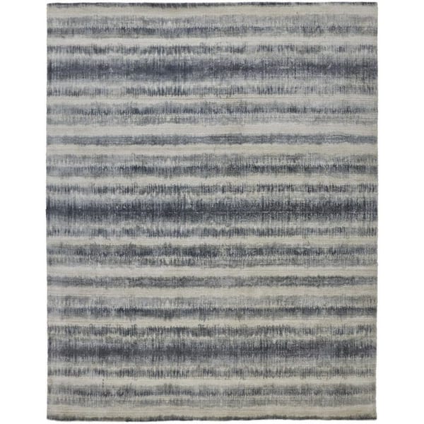 2 ft. x 8 ft. Ivory, Blue Abstract Area Rug
