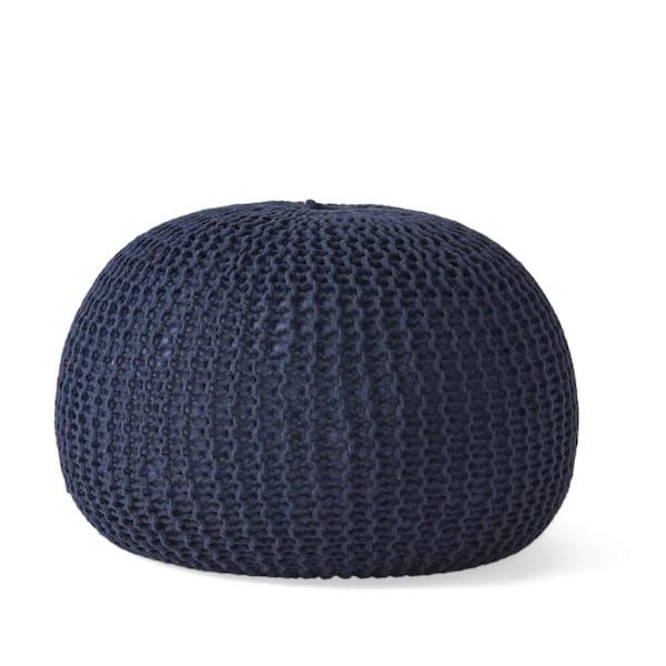Noble House Abena Dark Blue Knitted Cotton Pouf