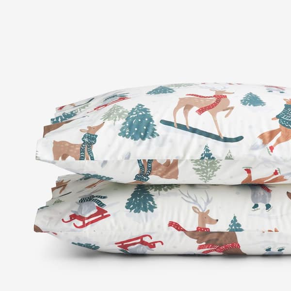 Company Cotton Winter Skiing Animals White Multi Cotton Percale Pillowcase (Set of 2)