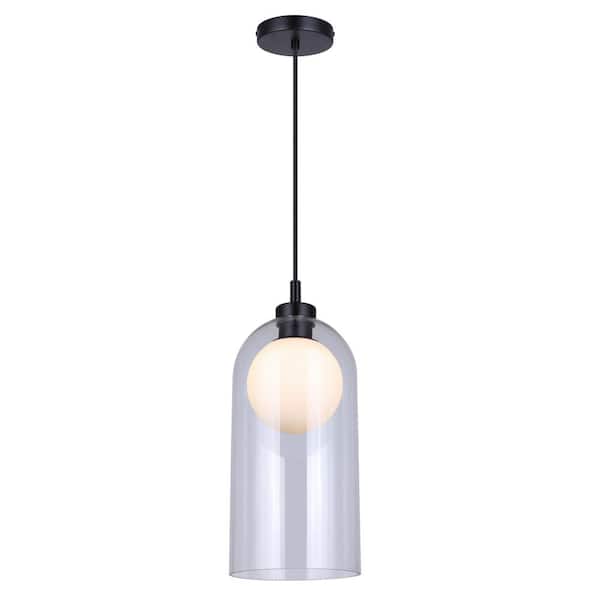 CANARM Pelia 60-Watt 1-Light Black Contemporary Pendant with Clear Glass Shade