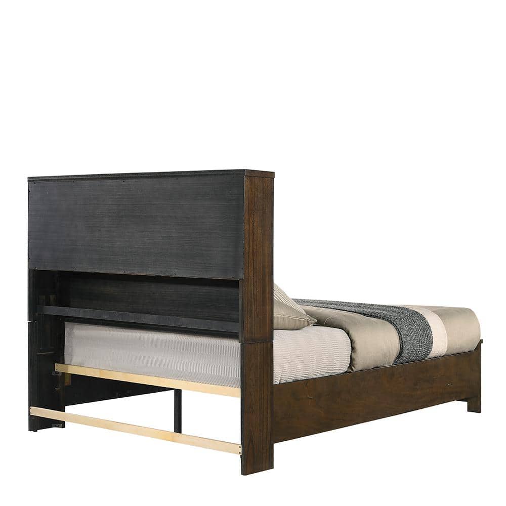 King Oak Wood Frame Bed with Storage Drawers and Headboard