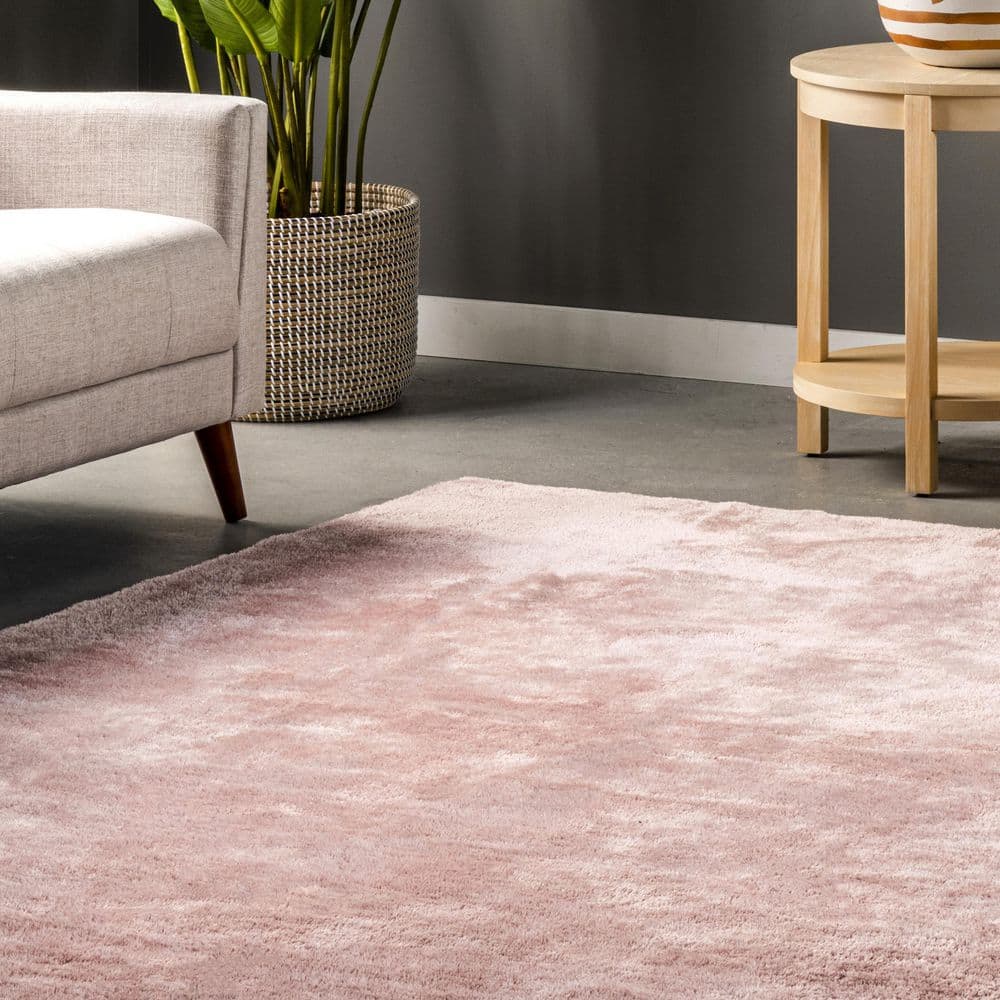 Pink 4' x 6' Solid Shag Machine Washable Area Rug