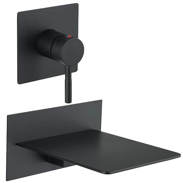 1-Handle Wall Mount Roman Tub Faucet with Waterfall Spout in Matte Black