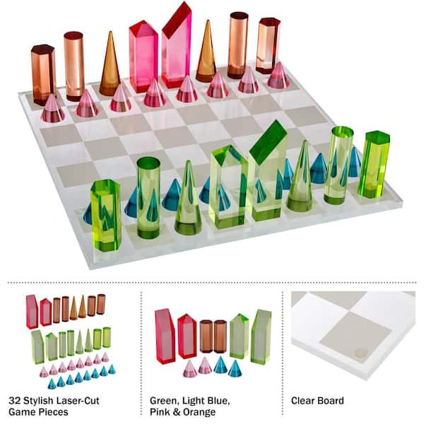 Trademark Games Modern Chess Set - Acrylic Chess Board with 32 Colorful Game  Pieces 83-DT6137 - The Home Depot