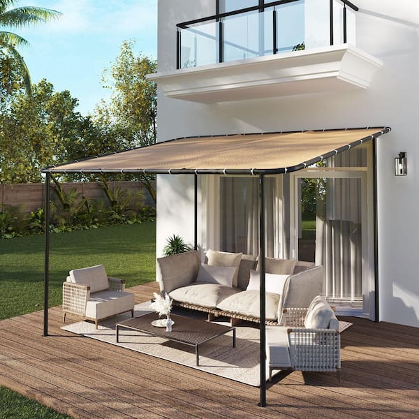 クレートカバーＳ　天板オープンタイプ Sizzim 12 ft. x 10 ft. Brown Fabric Wall-Mounted Patio Cover with