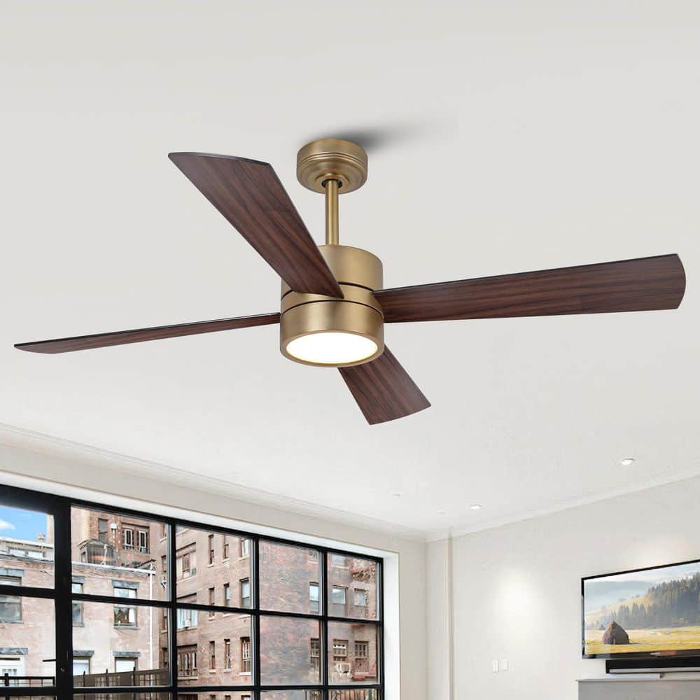 IHOMEadore 52 in. Standard Modern Gold Downrod 6-Speed Smart Ceiling ...