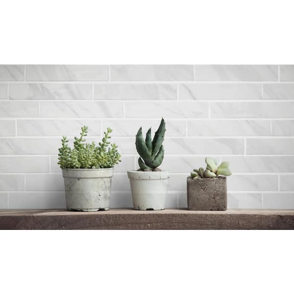 Compass Emotion White 2 in. x 10 in. Smooth Glossy Subway Ceramic Wall Tile Sample