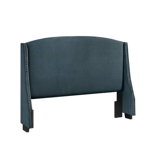 HMidea Shelter Style Upholstered Wingback Jasper Blue Queen Headboard