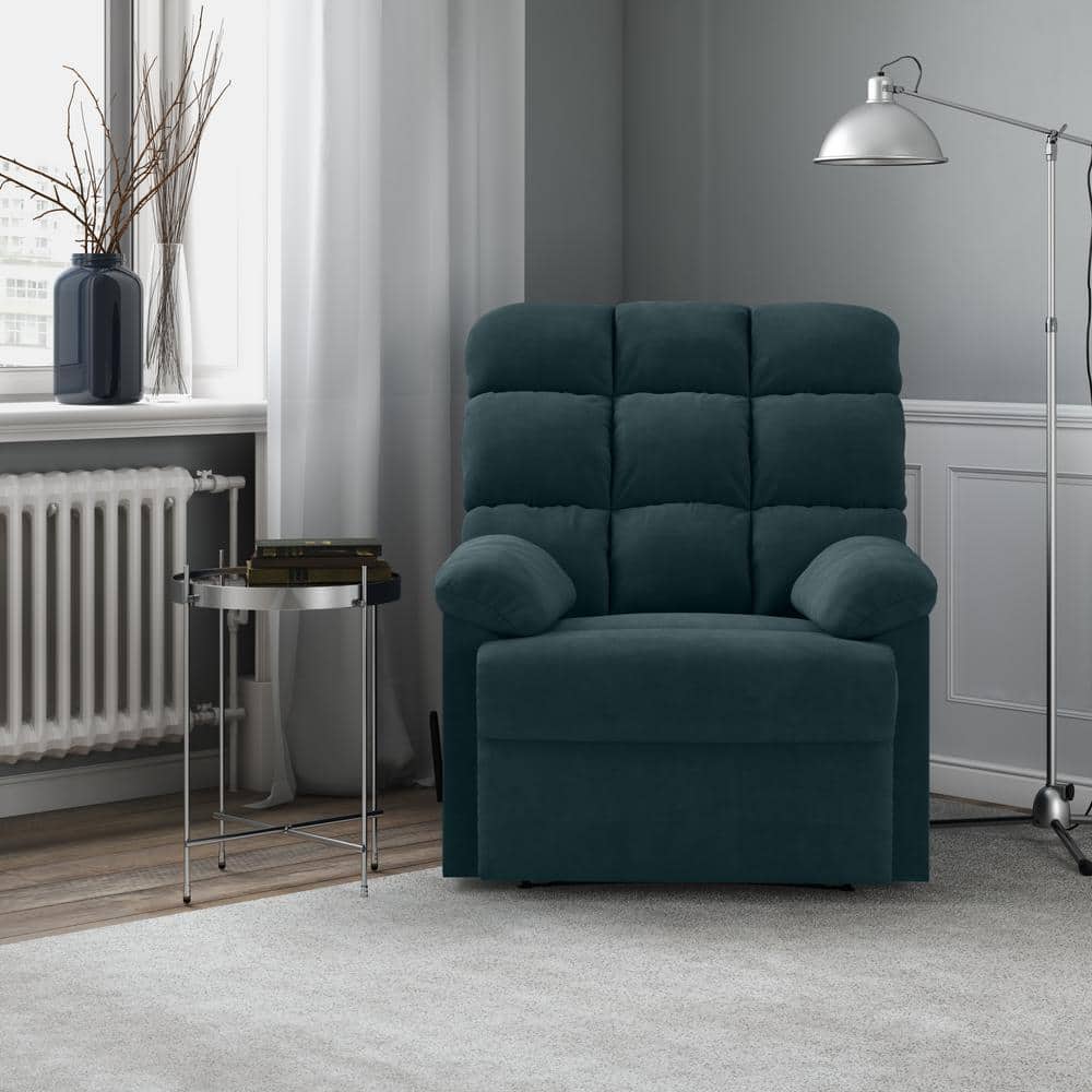 Deep Blue Microfiber Wall Hugger Recliner with Wood Frame
