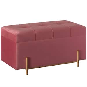 Pink Large Rectangle Velvet Storage Ottoman Stool Box with Golden Legs, Decorative Sitting Bench