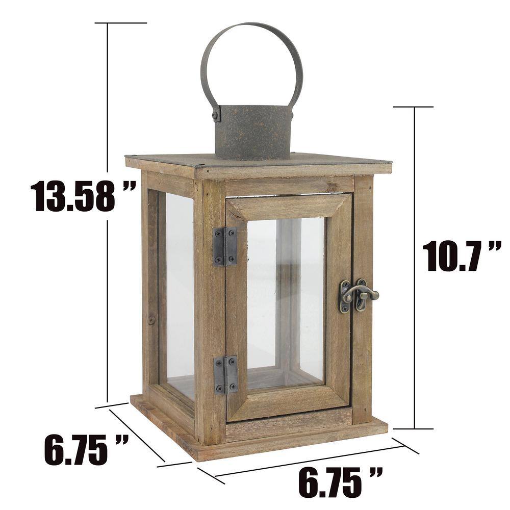Rustic Farmhouse Wood and Bronze Hurricane Candle Lantern, 12"