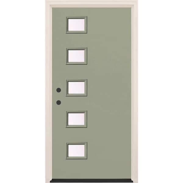 Builders Choice 36 in. x 80 in. Right-Hand/Inswing 5-Lite Clear Glass Cypress Painted Fiberglass Prehung Front Door w/4-9/16 in. Frame