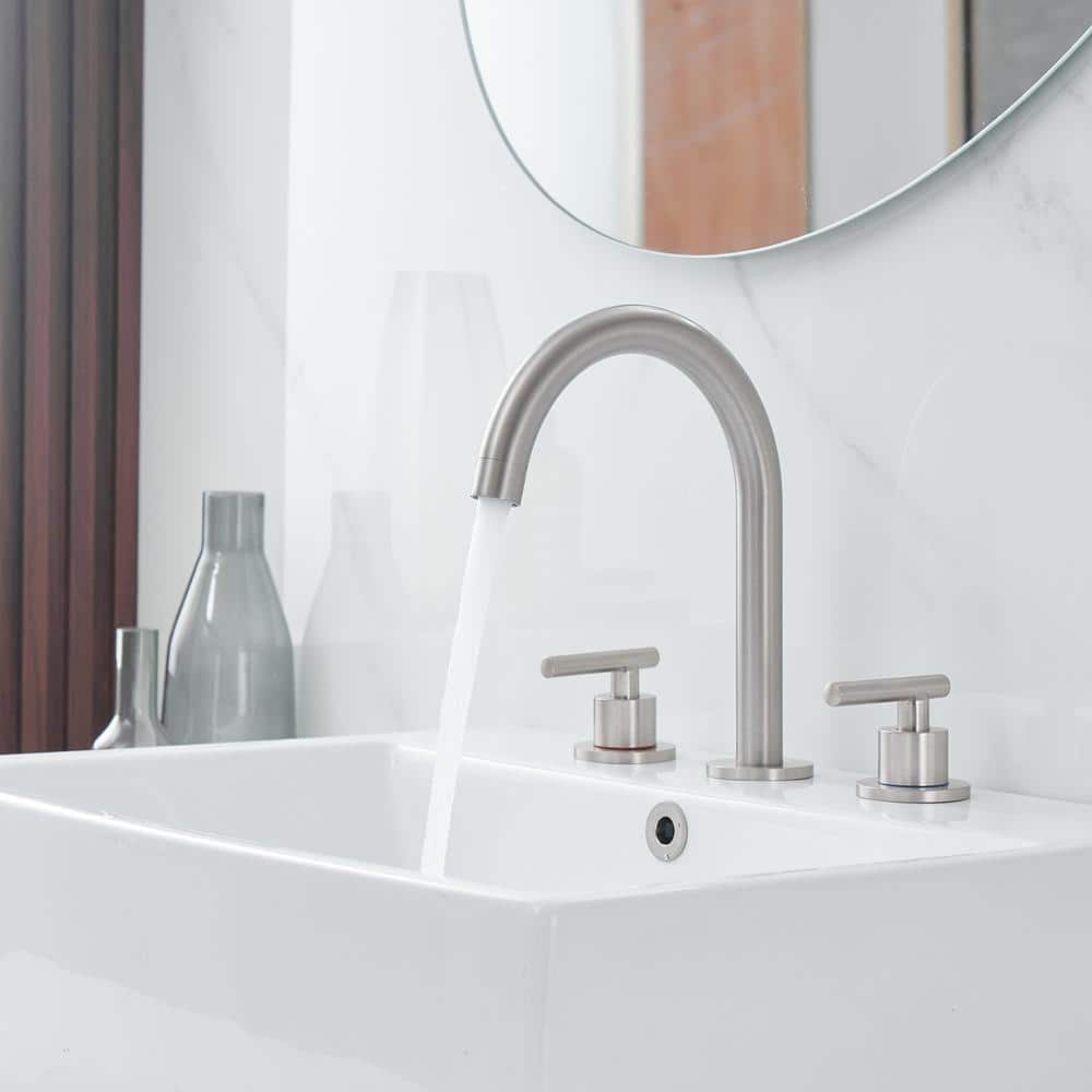 Brushed Nickel 8-Inch Widespread 2-Handle High-Arc Bathroom Faucet