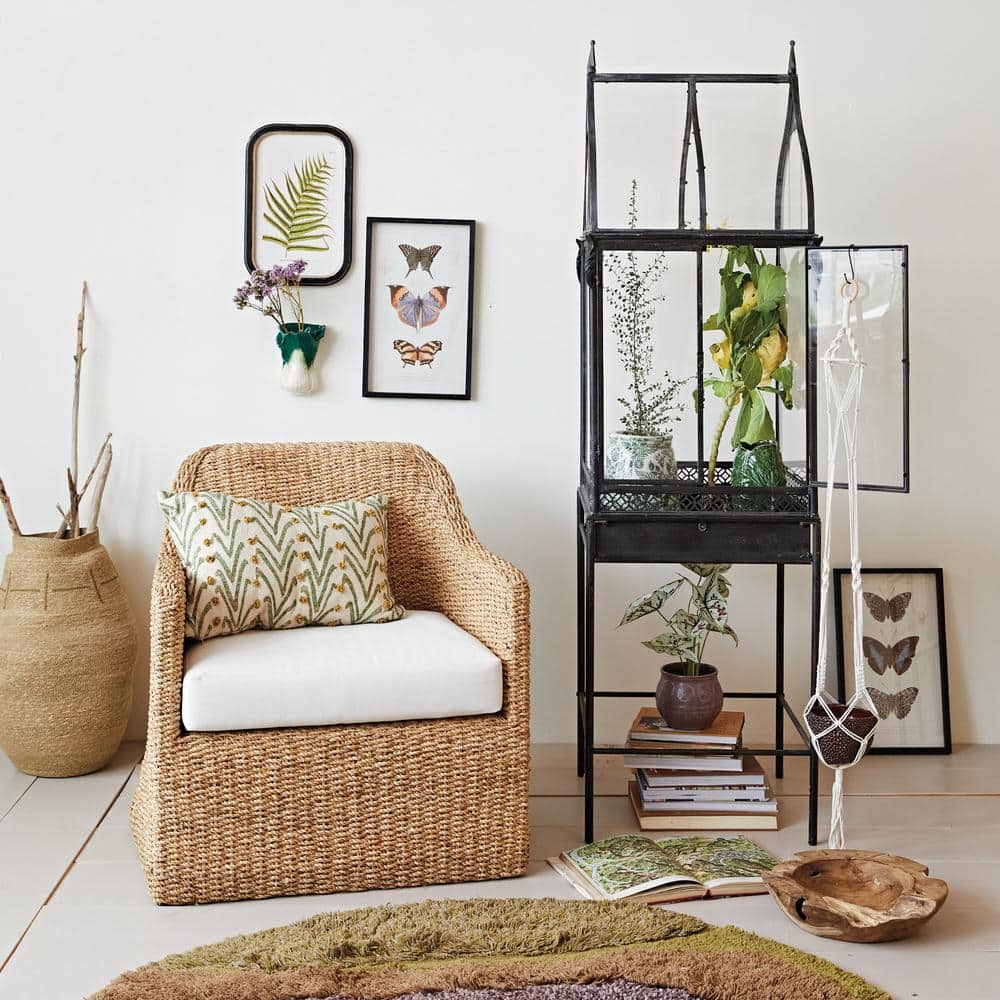 Natural Acacia Wood Lounge Chair with White Cushions