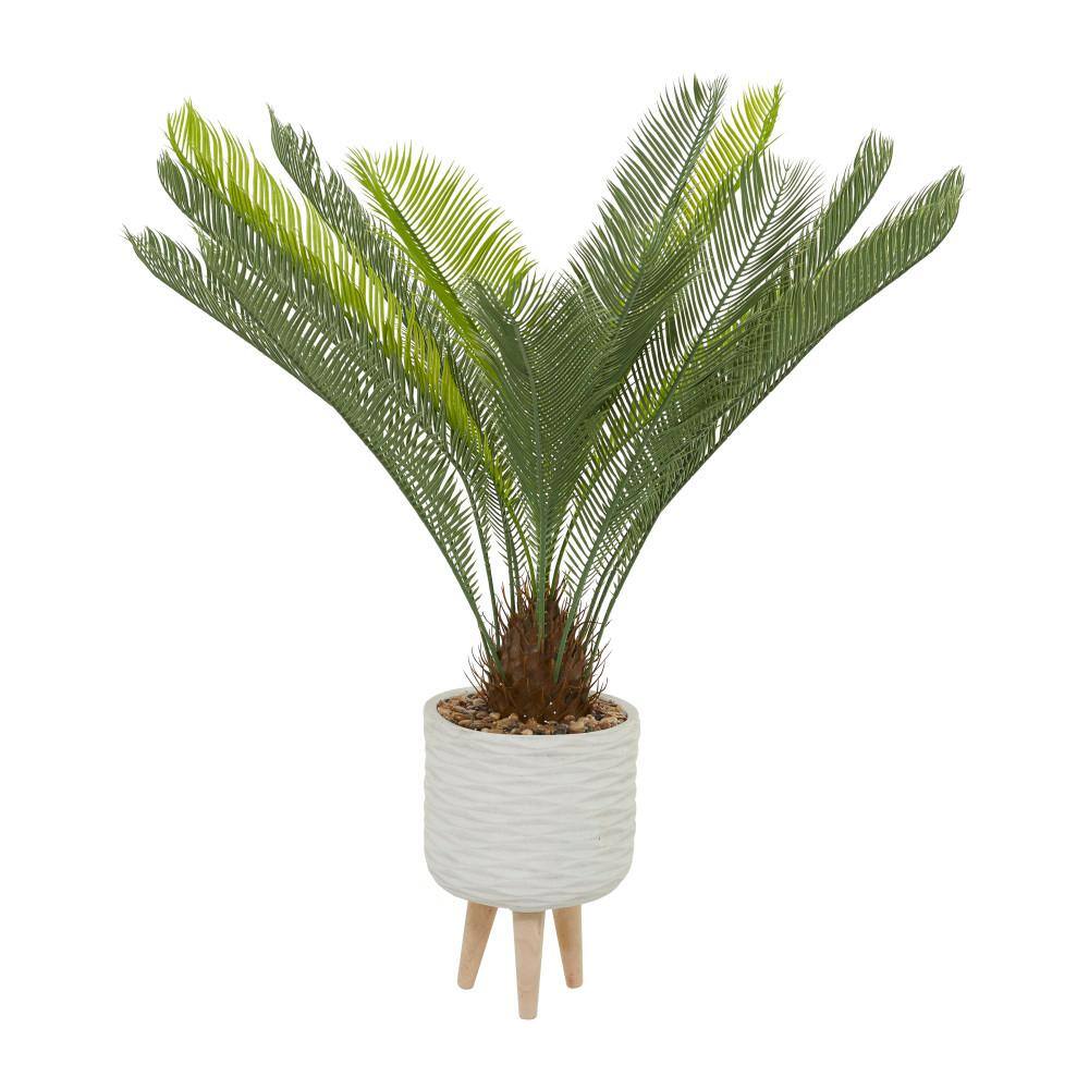 Elegant 43" White Potted Faux Palm Floor Plant with Lights