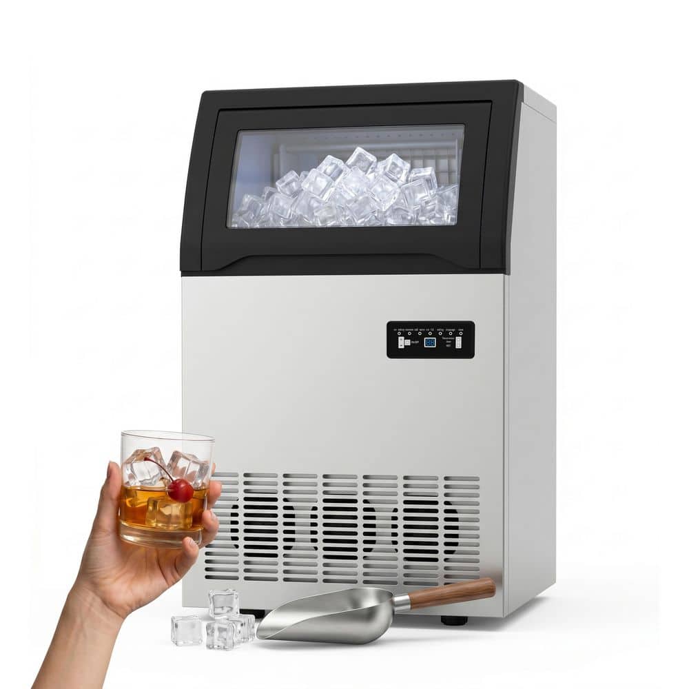 18.89 in. 130 lb./24 H Full Size Cubes Commercial Portable Ice Maker in Stainless Steel, Self-Cleaning