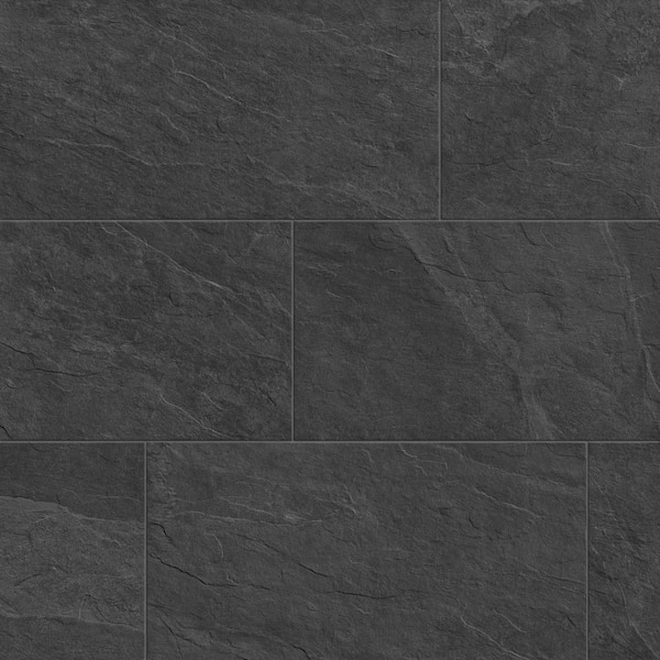 Sample - Slate Black Matte 6 in. x 6 in. Stone Look Porcelain Floor and Wall Tile