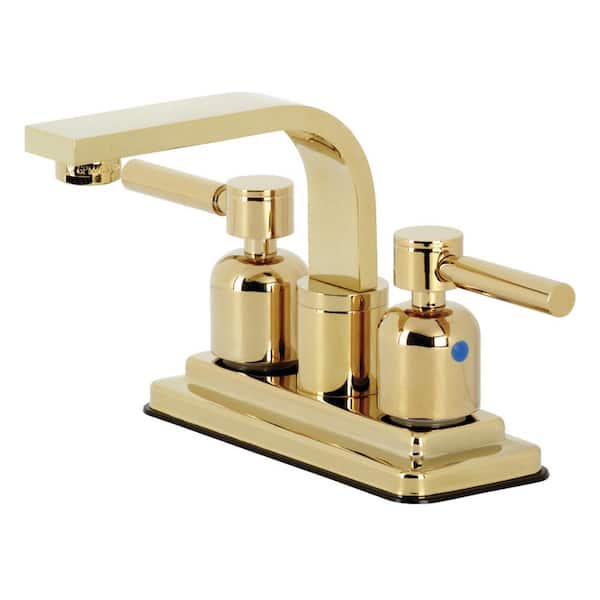 Kingston Brass Concord 4 in. Centerset Double Handle Bathroom Faucet with Drain Kit Included in Polished Brass