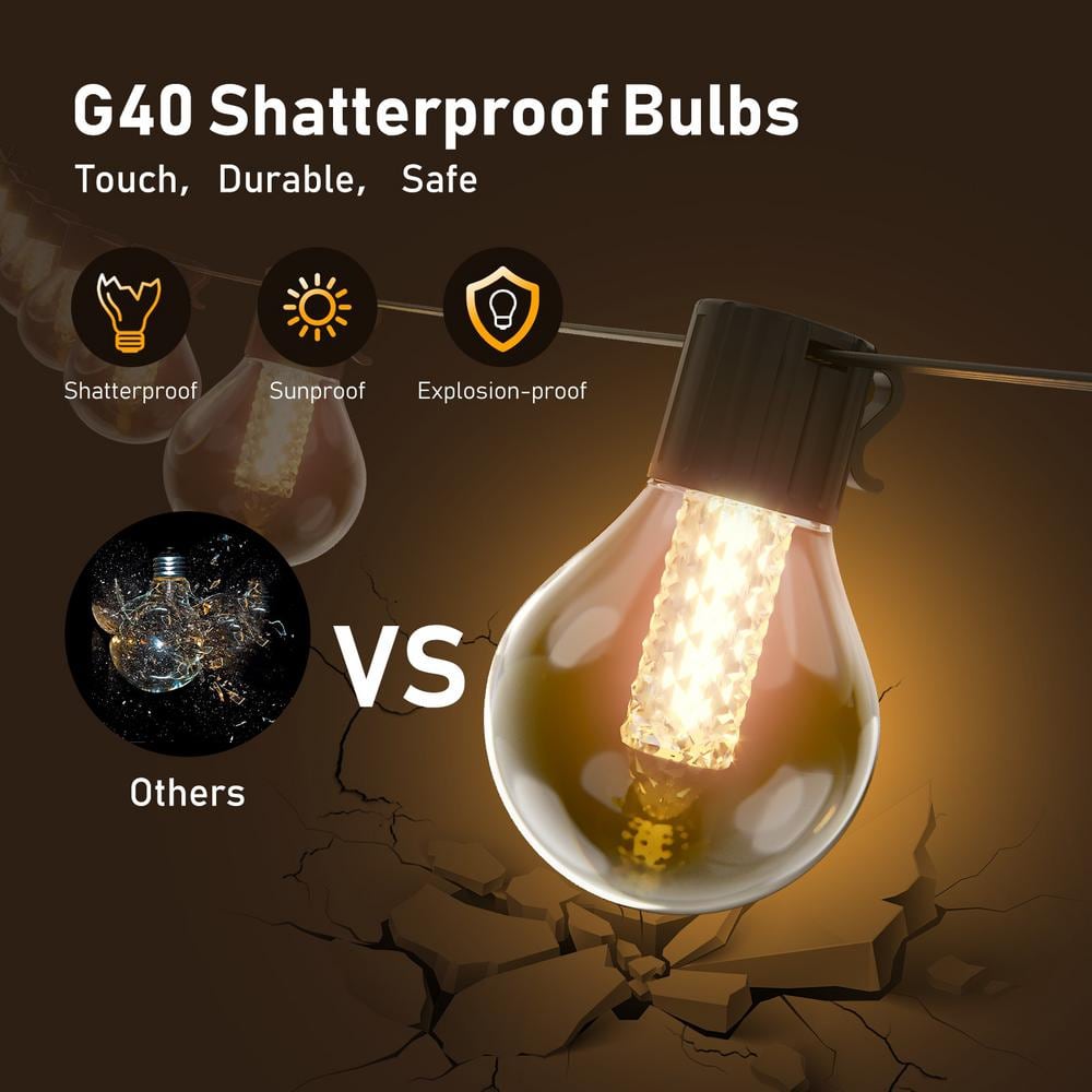 100ft Warm White LED Globe String Lights with Dimmer and Bluetooth Control