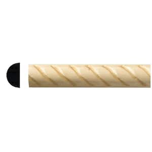 3/8 in. x 3/4 in. x 96 in. White Hardwood Embossed Rope Moulding