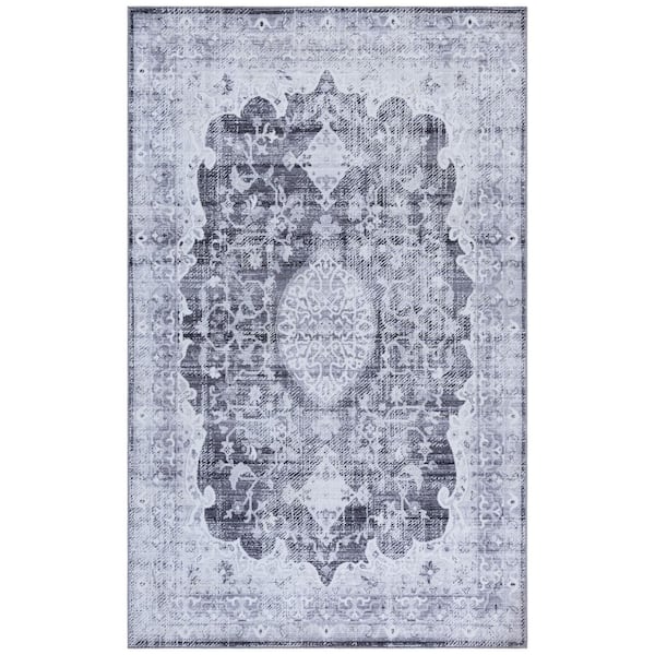 SAFAVIEH Tucson Dark Gray/Light Gray 5 ft. x 8 ft. Machine Washable Abstract Medallion Border Area Rug