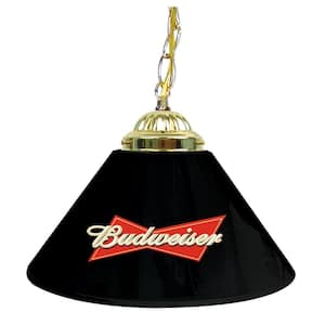 Budweiser 14 in. Single Shade Black and Brass Hanging Lamp
