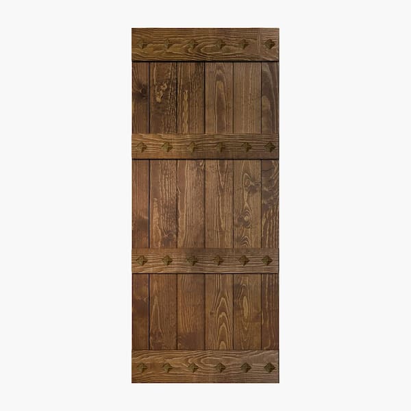 ISLIFE Mid-Century Style 36 in. x 84 in. Dark Walnut Finished Solid Wood Sliding Barn Door Slab - Hardware Track NOT Included