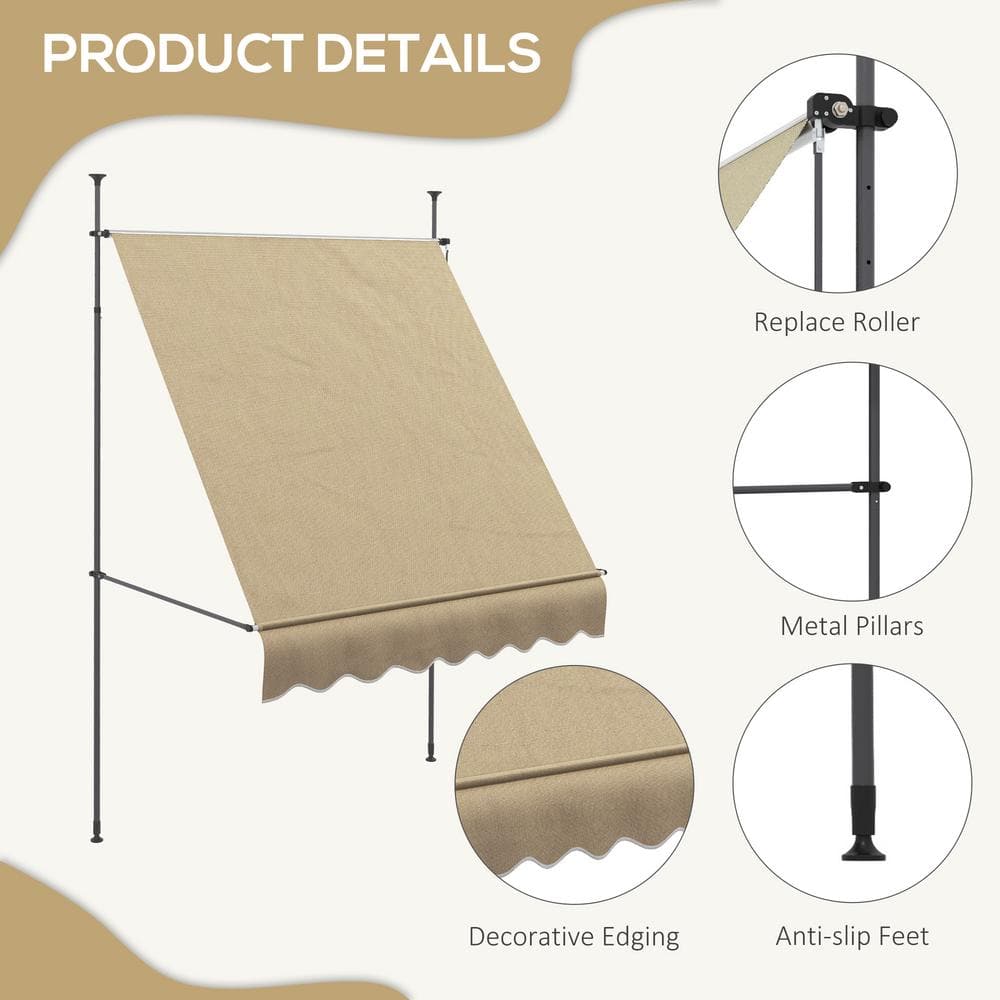 Beige Aluminum Frame Retractable Patio Awning for Door/Window