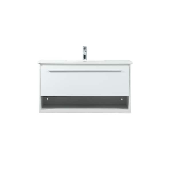 Unbranded Timeless Home 36 in. W Single Bath Vanity in White with Engineered Stone Vanity Top in Ivory with White Basin