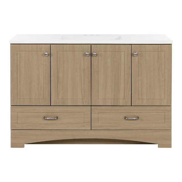 Lancaster 49 in. Single Sink Beige Oak Bath Vanity with White Cultured Marble Top (Assembled)