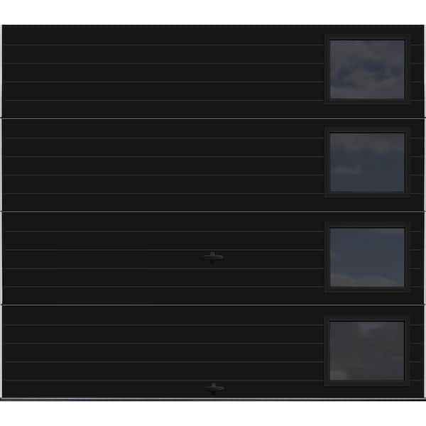 Modern Steel 8 ft. X 7 ft. 18.4 R-Value Insulated Black Garage Door with Windows