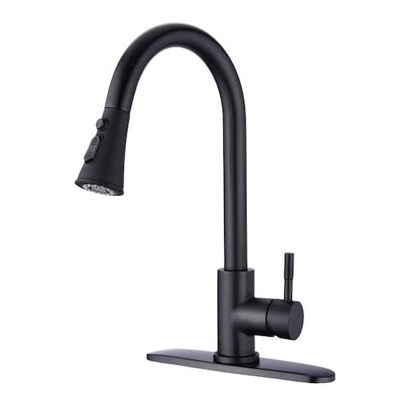 Tahanbath Single Handle Pull Down Sprayer Kitchen Faucet in Matte Black