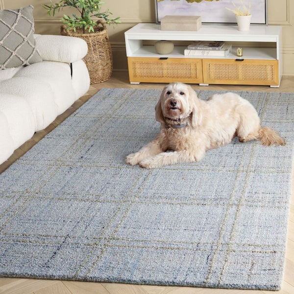 SAFAVIEH Abstract 6 ft. x 6 ft. Blue/Gray Geometric Plaid Square