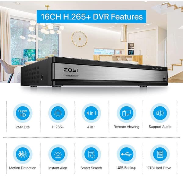 CCTV DVR Video Recorder for Security Cameras with 4TB Hard Drive Black TVI/AHD/CVI/CVBS/IP Anlapus 16 Channel H.265+ 1080P Surveillance DVR Recorder 2MP HD 16CH 5-in-1 
