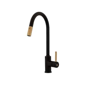 Lillian Single Handle Pull-Down Sprayer Kitchen Faucet in Matte Black and Gold