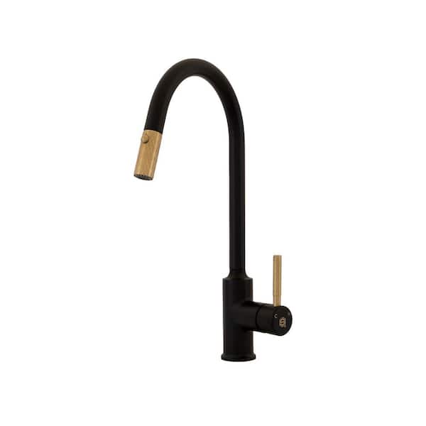 S STRICTLY KITCHEN + BATH Lillian Single Handle Pull-Down Sprayer Kitchen Faucet in Matte Black and Gold