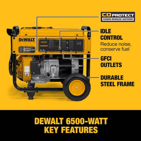DeWALT 6,500-Watt Gasoline Powered Manual Start Portable Generator with Idle Control, Covered Outlets and CO Protect DeWALT 6,500-Watt Gasoline Powered Manual Start Portable Generator with Idle Control, Covered Outlets and CO Protect