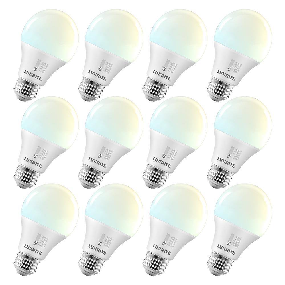 Luxrite A19 LED Light Bulb 100 Watt Equivalent CRI90 5CCT Dimmable 1600lm 15W E26 ETL 6 Pack LR21479