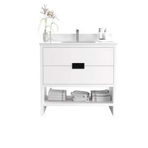 Dixfield 36 in. W x 22 in. D x 33.5 in. H Single Bath Vanity in White with White Quartz Counter Top with White Basin