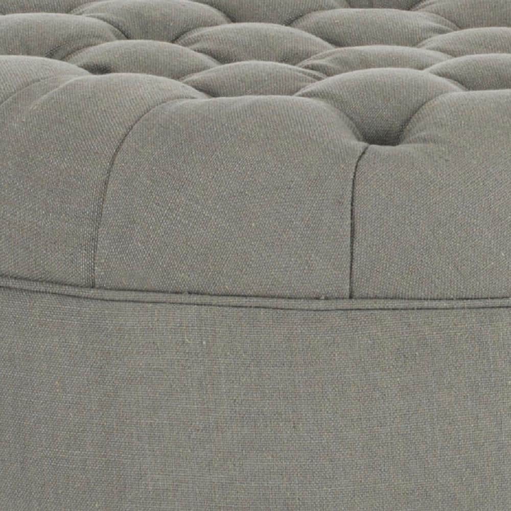 Clara Transitional Granite Grey Tufted Round Ottoman