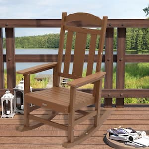 Brown HIPS Plastic Outdoor Adirondack Chair Rocking Design Patio Lounge Chair(1-Pack)