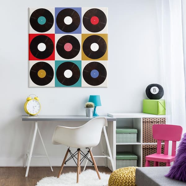 Geometric Music Records by Katrina Craven Unframed Music Graphic Art Print 36 in. x 36 in.