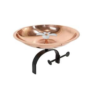 14.5 in. W Copper Plated and Colored Patina Dogwood Garden Birdbath with Over Rail Bracket