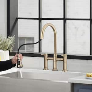 1-pieces  Double Handle Bridge Kitchen Faucet Bath Hardware Set with Mounting Hardware in Brushed Gold