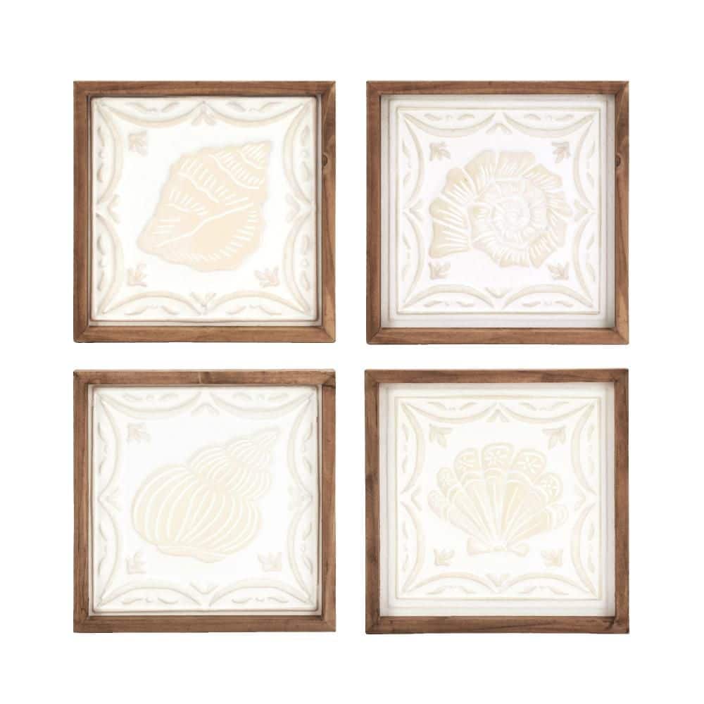 9 in. x 9 in. Beige & Cream Spiral Seashells by Crystal Art Gallery MDF Framed 3D Coastal Wall Art, Set of 4 price history on PriceWatchPro