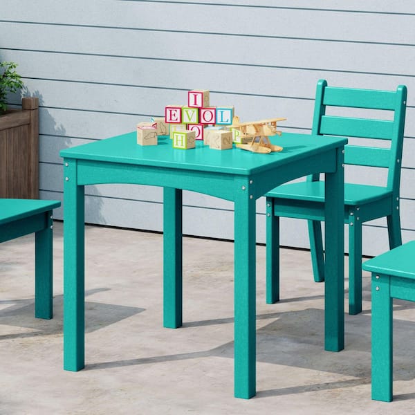 Garden Party Children's Outdoor Patio All Weather HDPE Plastic 24 in. Dining Table for Kids, Turquoise